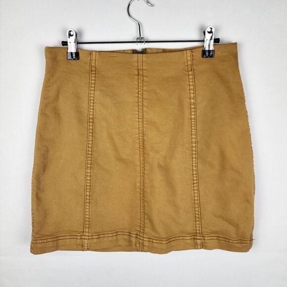 Free People Modern Femme Denim Skirt in Copper Brown/Orange size 8 Mini Stretch - Picture 2 of 7